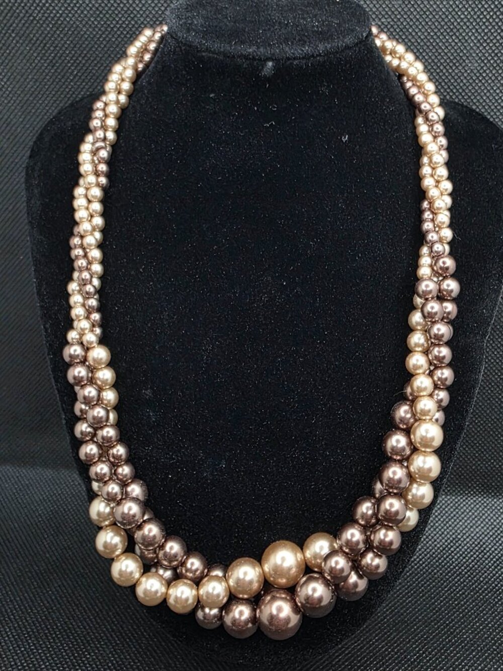 Roman RMN Vintage bronze, chocolate, and champagne Bead Statement Necklace 18"